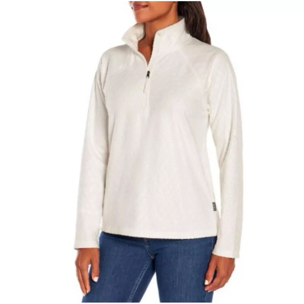 Eddie Bauer Women's Long Sleeve Polar Fleece Quarter Zip Pullover L Large Ivory - Picture 7 of 16